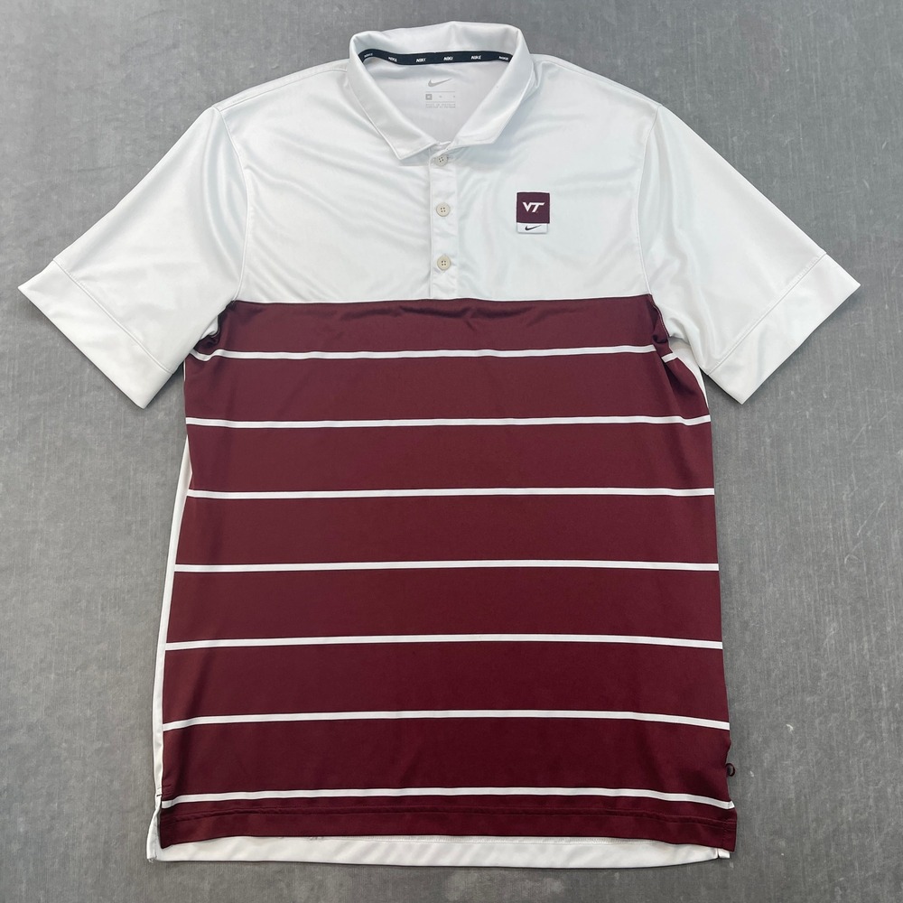Virginia‎ Tech Nike Mens Medium Maroon White Striped Polo VT Logo